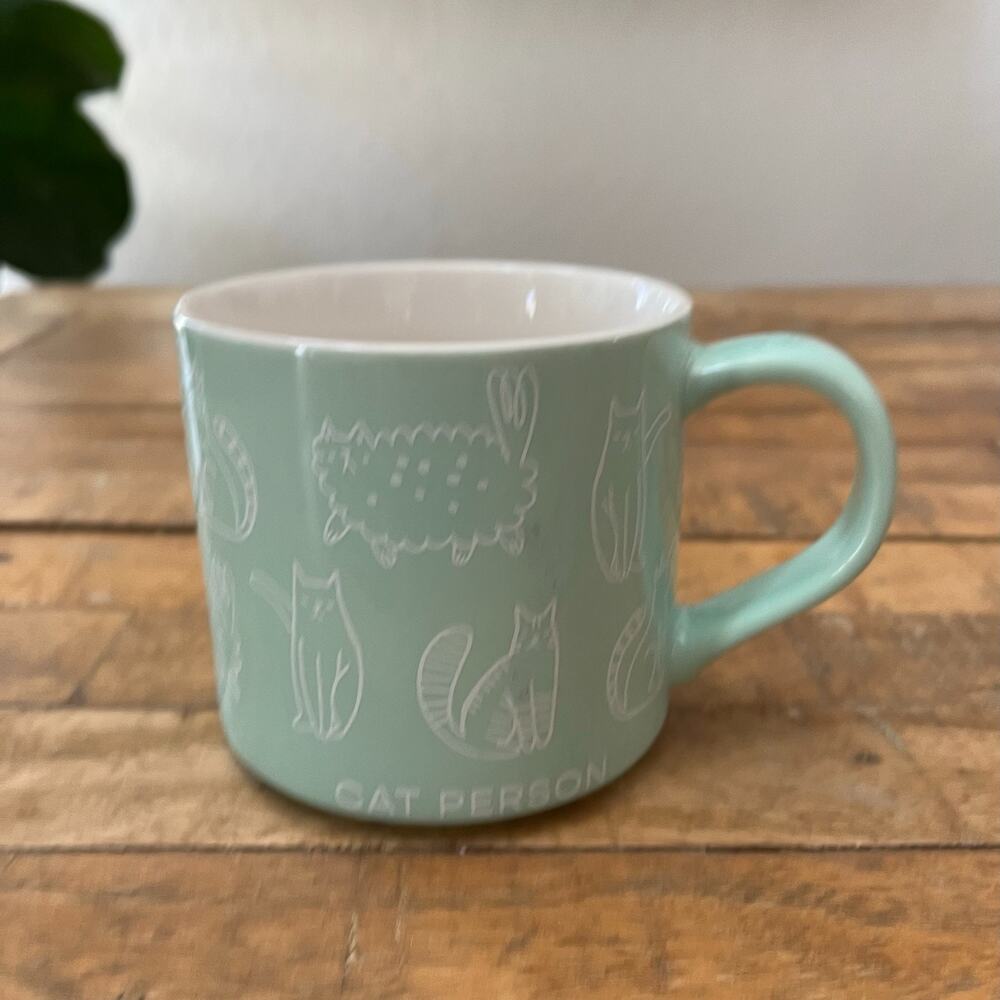 Parker Lane Mug Cat Person Coffee Tea Cup Mint Green Aqua 16 Oz Stoneware - Picture 2 of 10